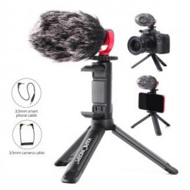 Tres vías cámara Kit de micrófono de video,Mini Trípode,Jack 3.5mm x 2 , Micrófono para Cámara Refelx DSLR,PC,Grabar Video,Vlog