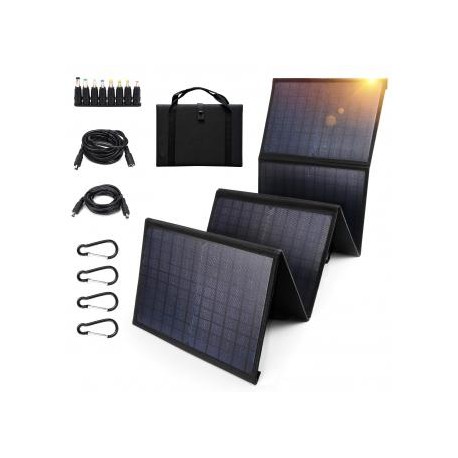 Paneles solares plegables - paneles solares portátiles de 60W con 5v USB y 18v DC para acampar, teléfonos móviles, tabletas y d