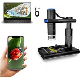 Microscopio digital inalámbrico, aumento de 50X-1000X, microscopio de mano portátil WiFi, cámara microscópica HD USB con soport