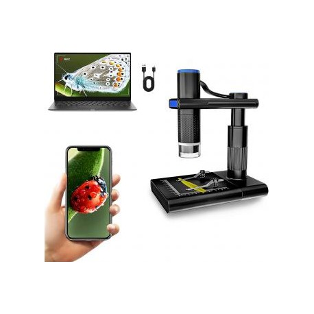 Microscopio digital inalámbrico, aumento de 50X-1000X, microscopio de mano portátil WiFi, cámara microscópica HD USB con soport