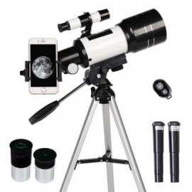 15X-150X Telescopio Astronómico Refractor Portátil de 70 mm con Soporte para Teléfono, Trípode y Mando Bluetooth, Distancia Foc