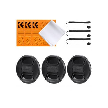 62mm Tapa del Objetivo para Cámara Centro Pinch con Leash*3 + Microfibra Paño de Limpieza al Vacío*3 + Anti-Pérdida de Cuerda*3