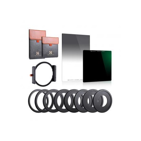 100x100mm Kit de Filtros Cuadrados ND1000 + ND8 Degradado Suave + Portafiltro de Metal + Anillos Adaptadores